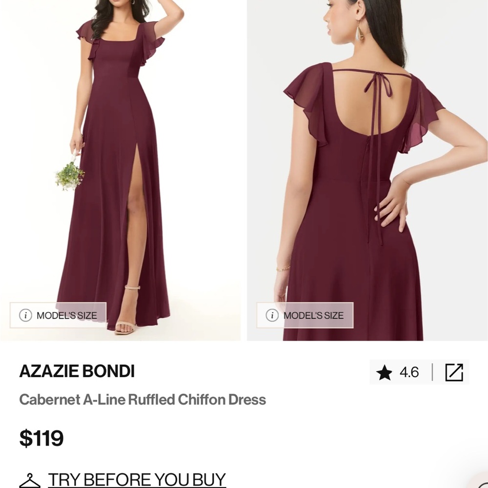 Azazie Red A-Line Maxi Dress with Slit and Tie Front